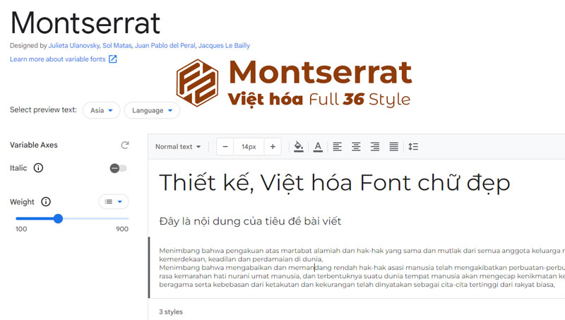 Font Chữ Đẹp Montserrat Việt Hóa Full 36 Style