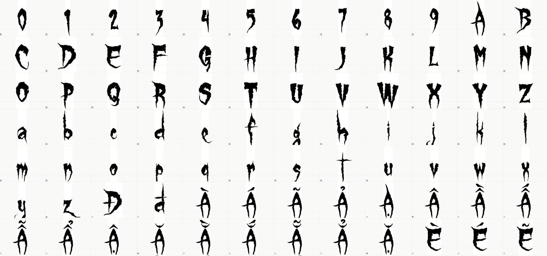Số và cá ký tự latin đẹp trong font chữ halloween