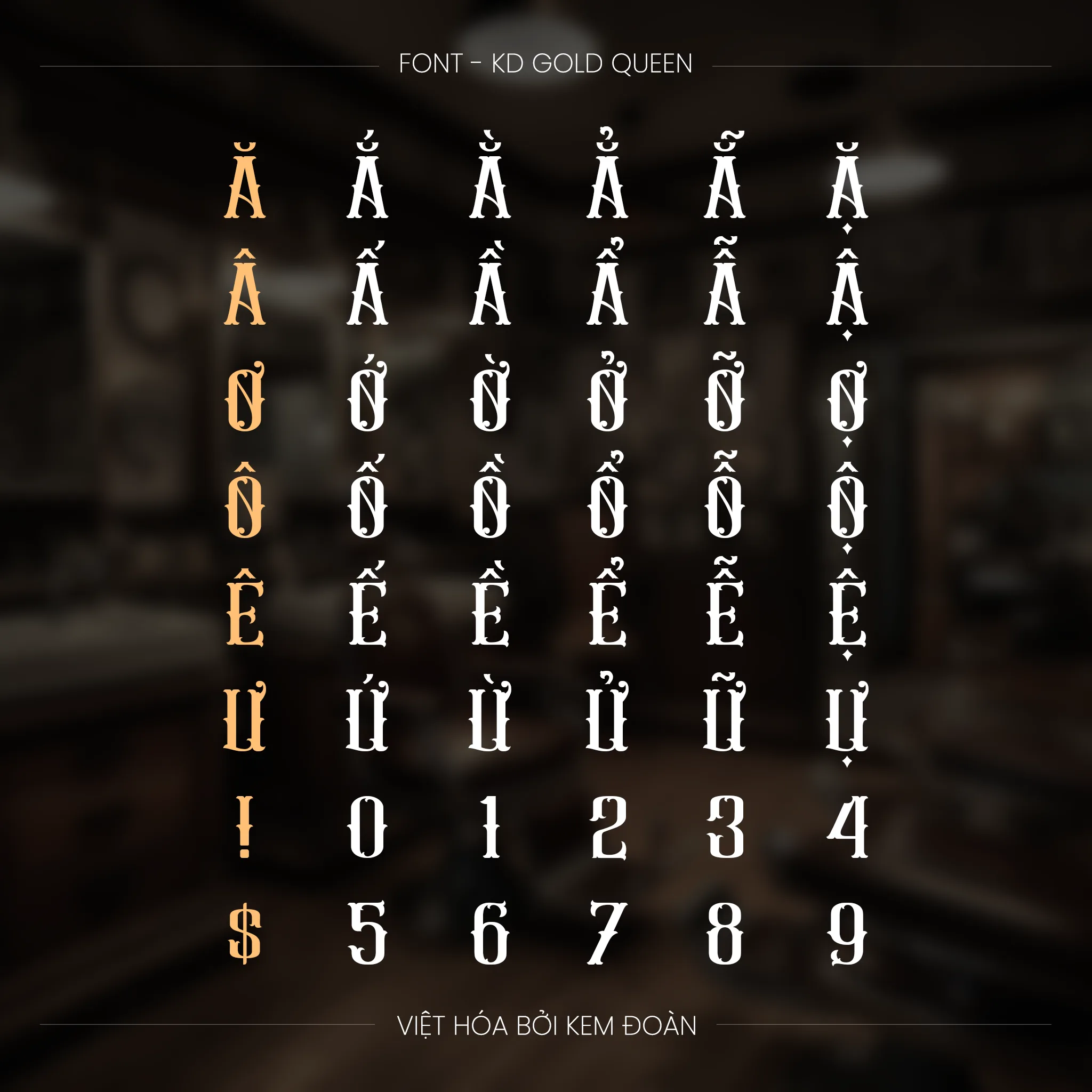 Glyphs trong KD Gold Queen font 